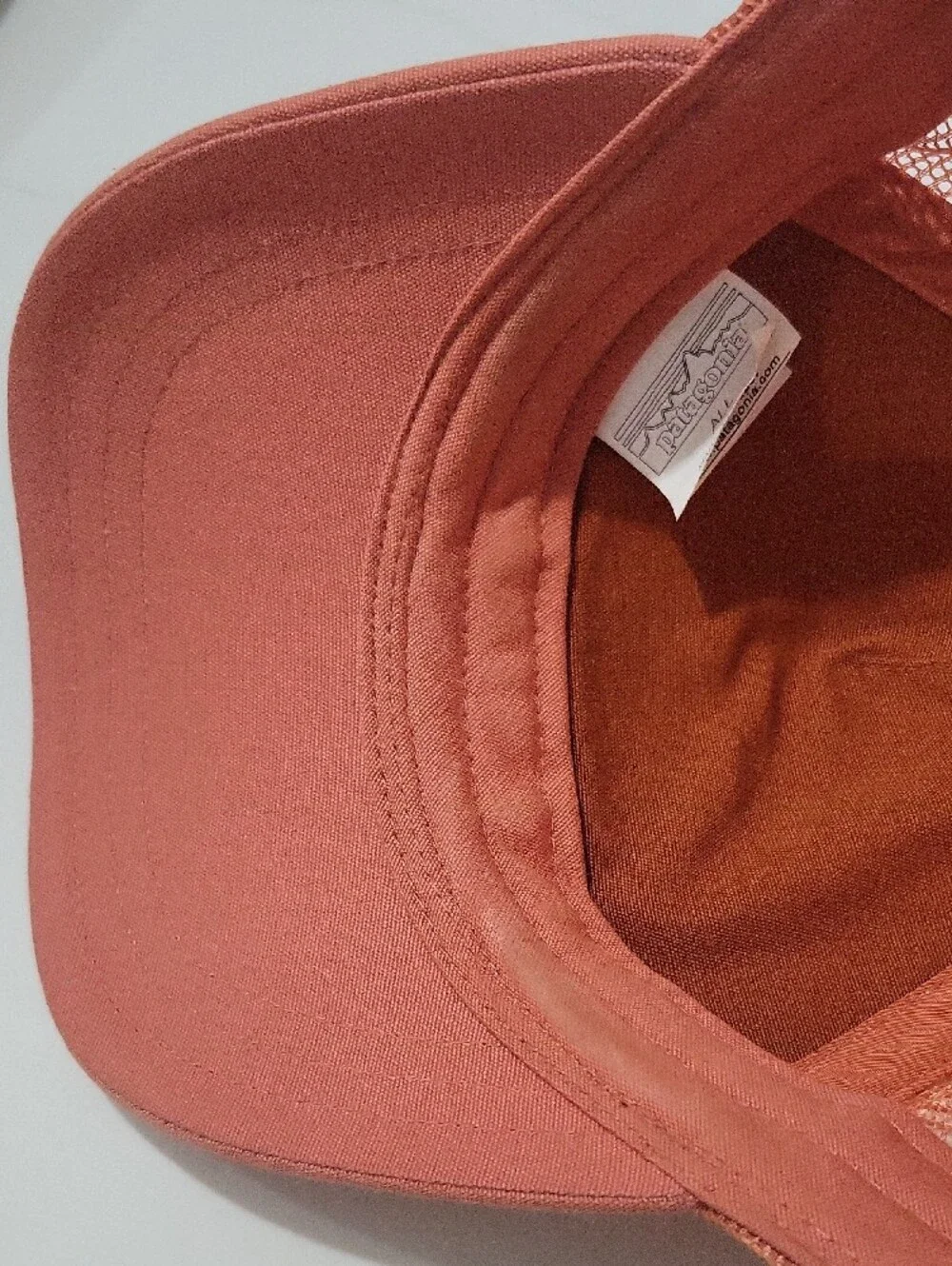 Patagonia White and Coral Embroidered Logo Trucker Hat